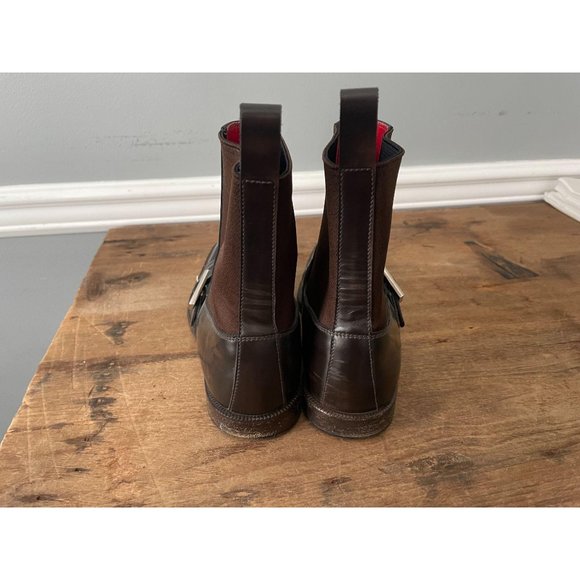 VERSACE Men's Brown Stretch Leather Buckle Boots - Picture 5 of 9